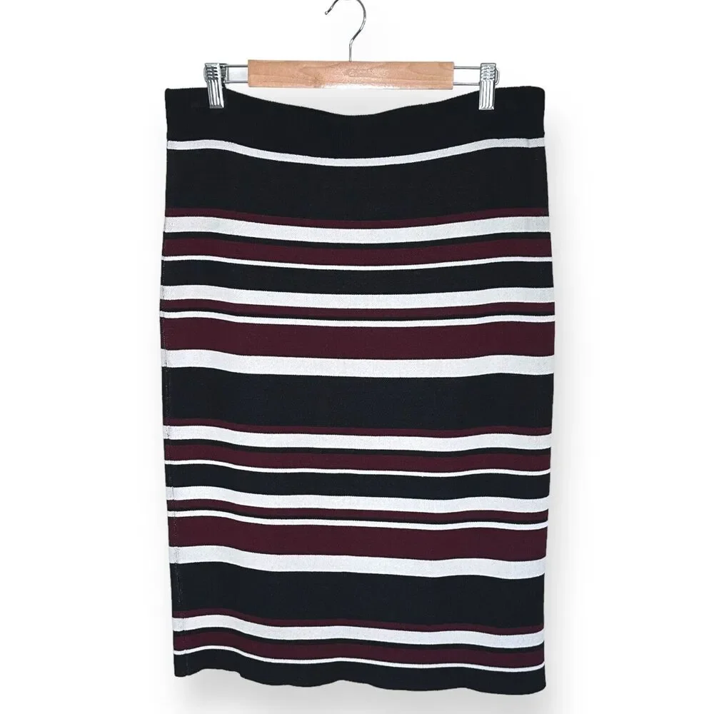 RACHEL ROY Striped Knit Pencil Skirt Midi Boho Y2K Coquette Black Red